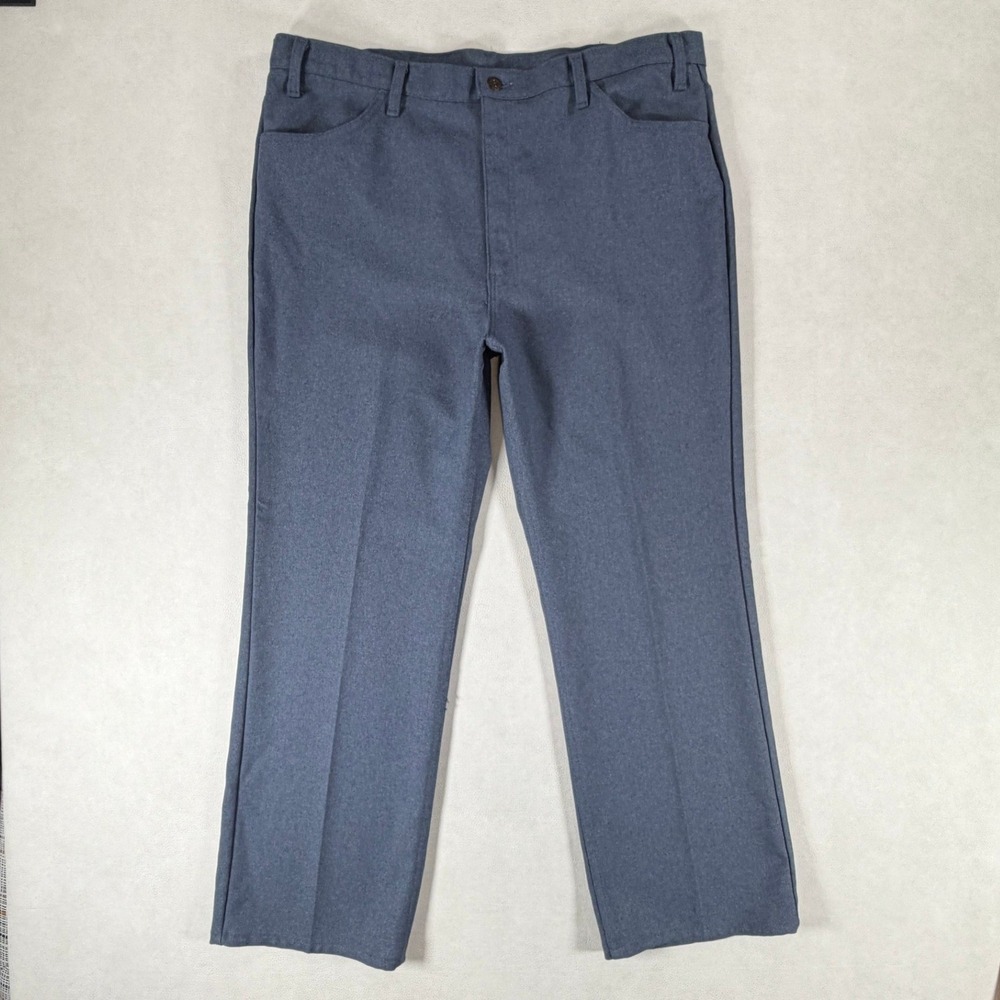 Vintage Levis 517 Action Slacks Mens 42x30 Gray Blue Dacron Trousers Made in USA